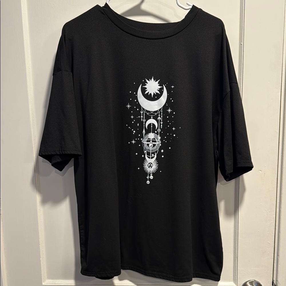 Black T-Shirt with Celestial Design